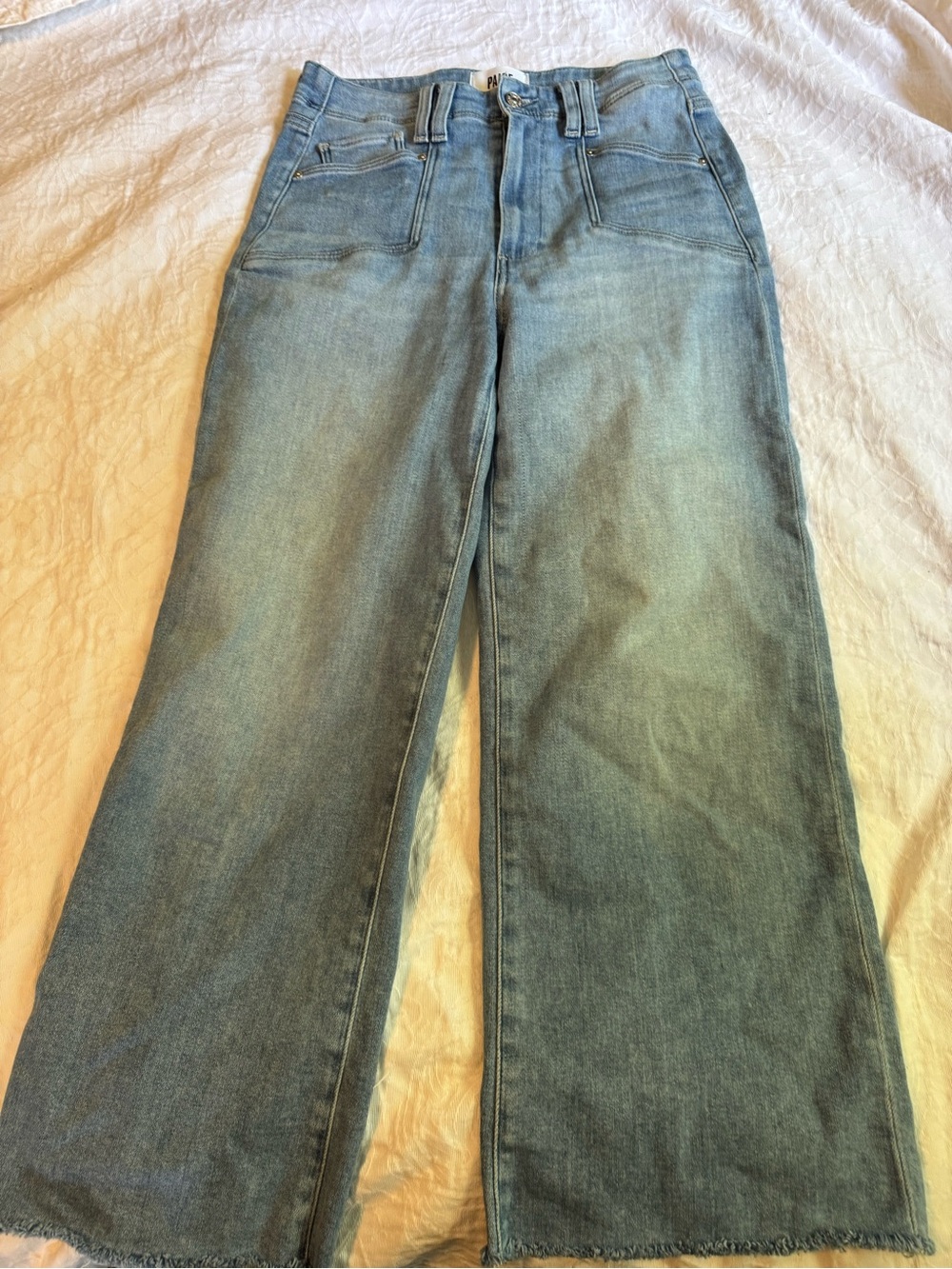 PAIGE Anessa Jeans Womens 27 High Rise Wide Leg Raw Hem Light Wash Stretch